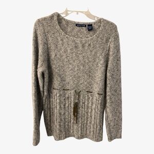 Architect Women’s Large Knit Sweater Neutral Tan Pullover Drawstring Waist